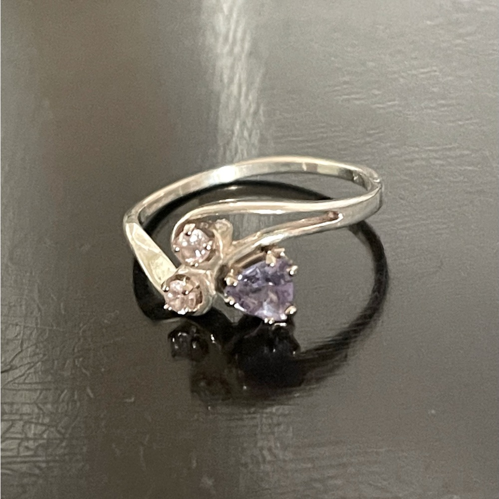 Tanzanite, White Topaz, Sterling Silver Ring. Custom Made. Size 7.5.